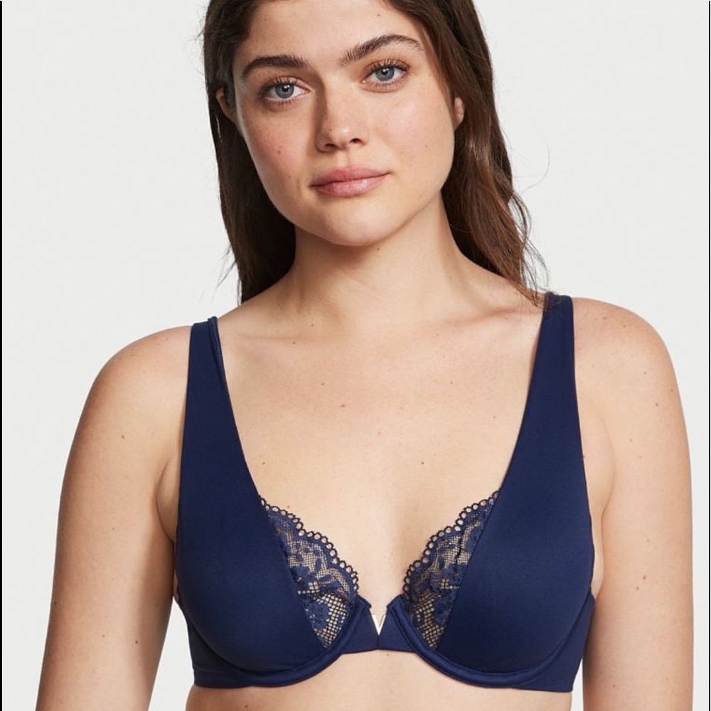 victoria secret love cloud unlined full-coverage bra in navy, 32C